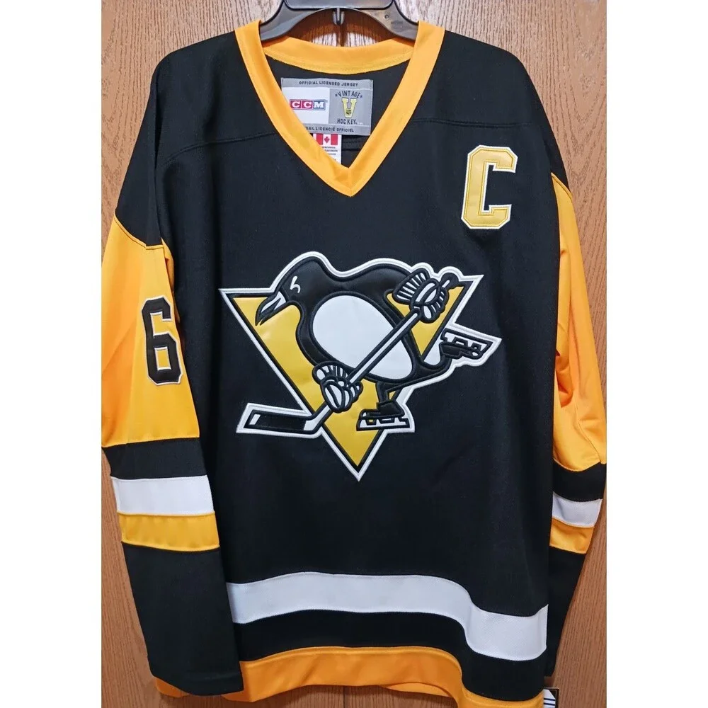 Mario Lemieux (CCM)-(Penguins)-(Yellow)-(Jersey)-(New Cond.)-(Size:XL)-$110.00 - Picture 1 of 12